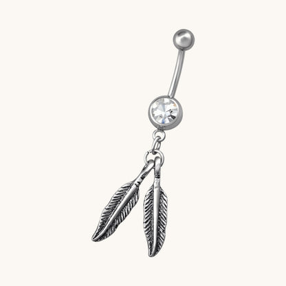 Piercing au nombril en forme de plume d'argent