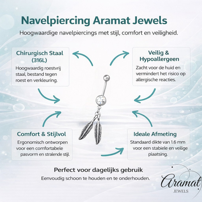 Piercing au nombril en forme de plume d'argent