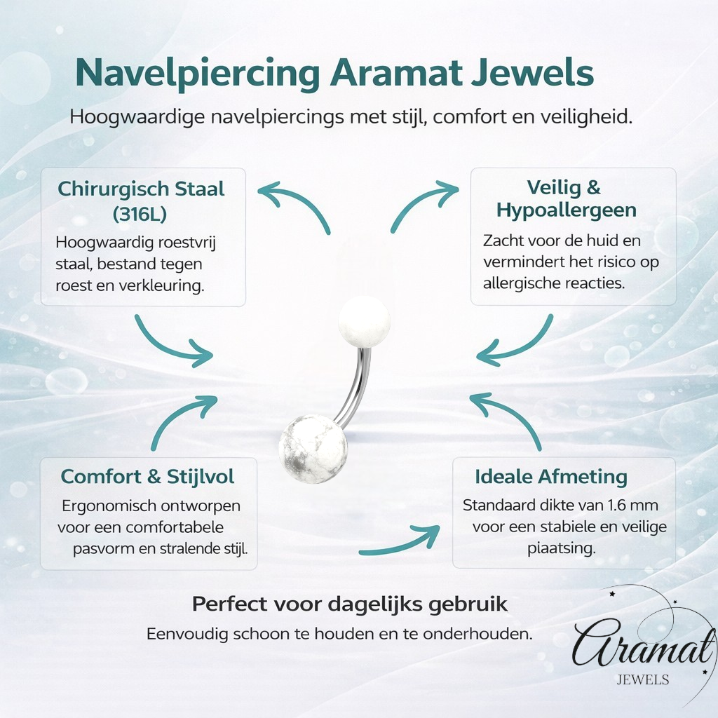 Piercing au nombril en acier et marbre blanc