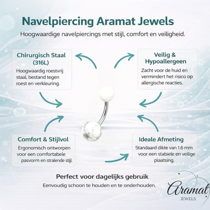 Piercing au nombril en acier et marbre blanc