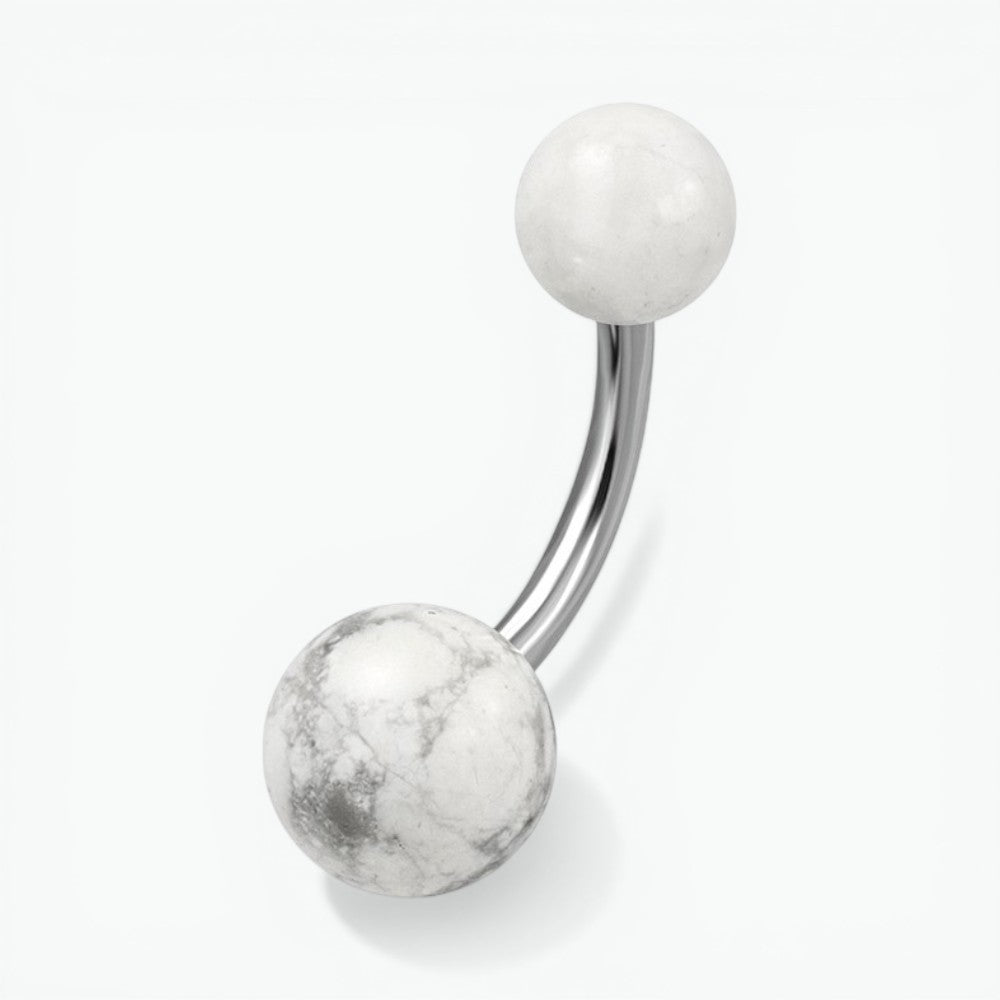 Piercing au nombril en acier et marbre blanc