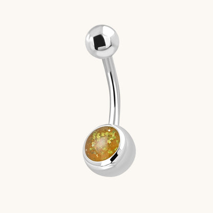 Gele Glittersteen Stalen Navelpiercing