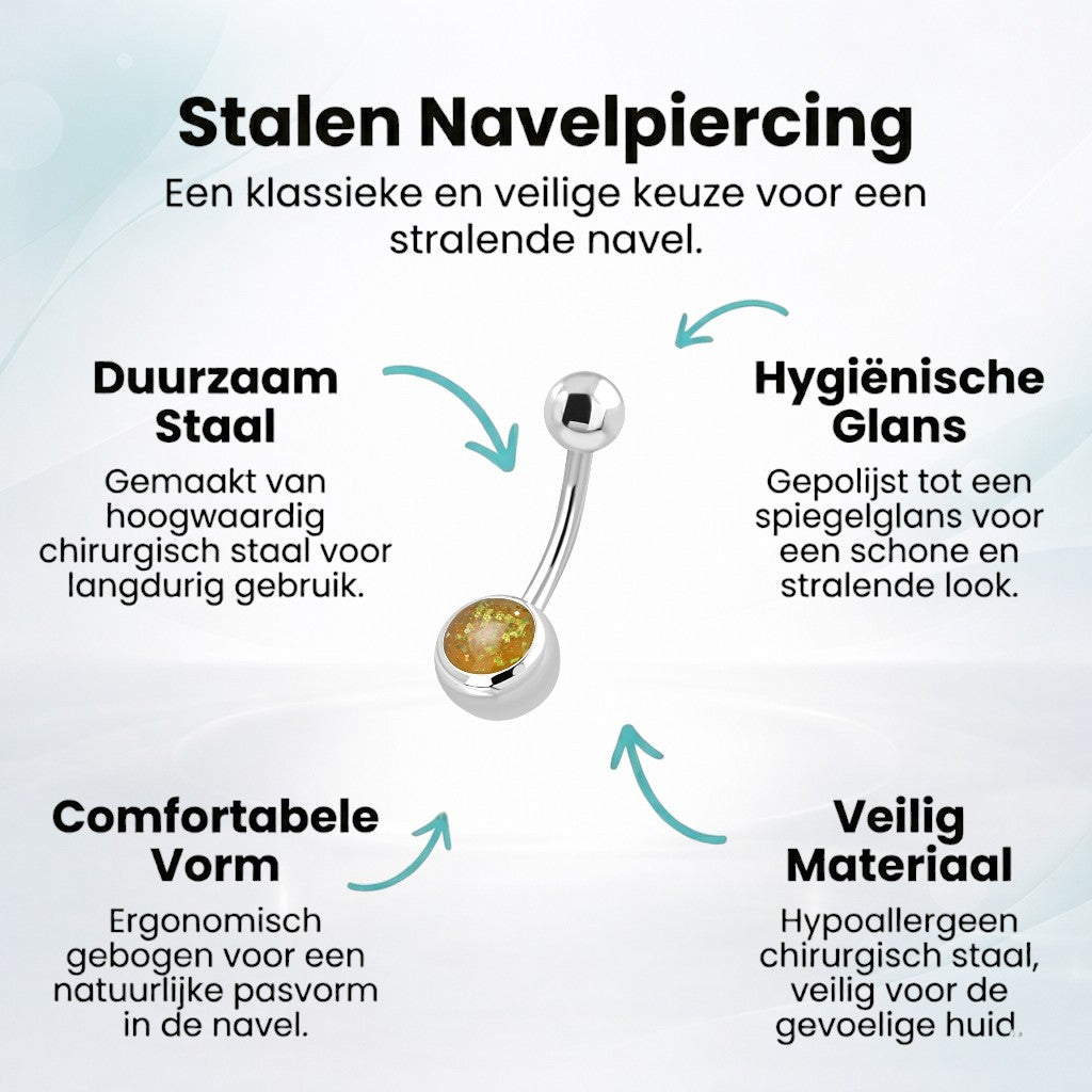 Gele Glittersteen Stalen Navelpiercing