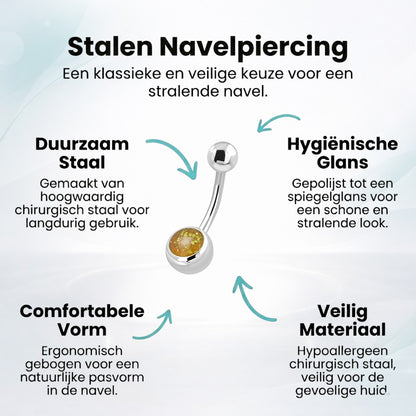 Gele Glittersteen Stalen Navelpiercing