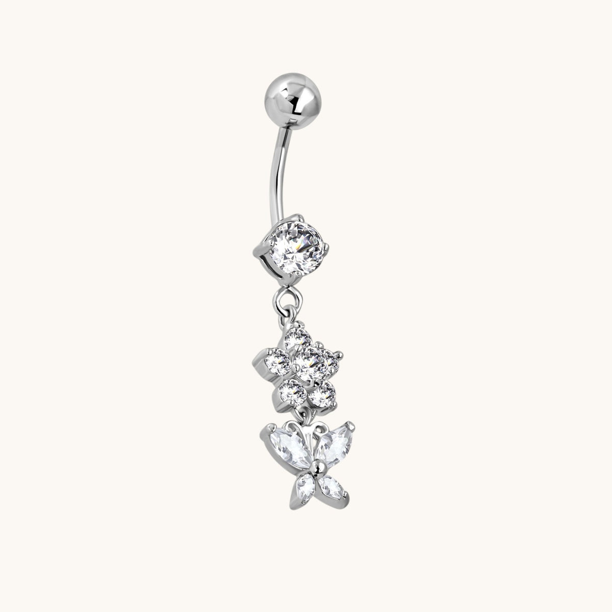 Bloemen en Vlinder Stalen Navelpiercing