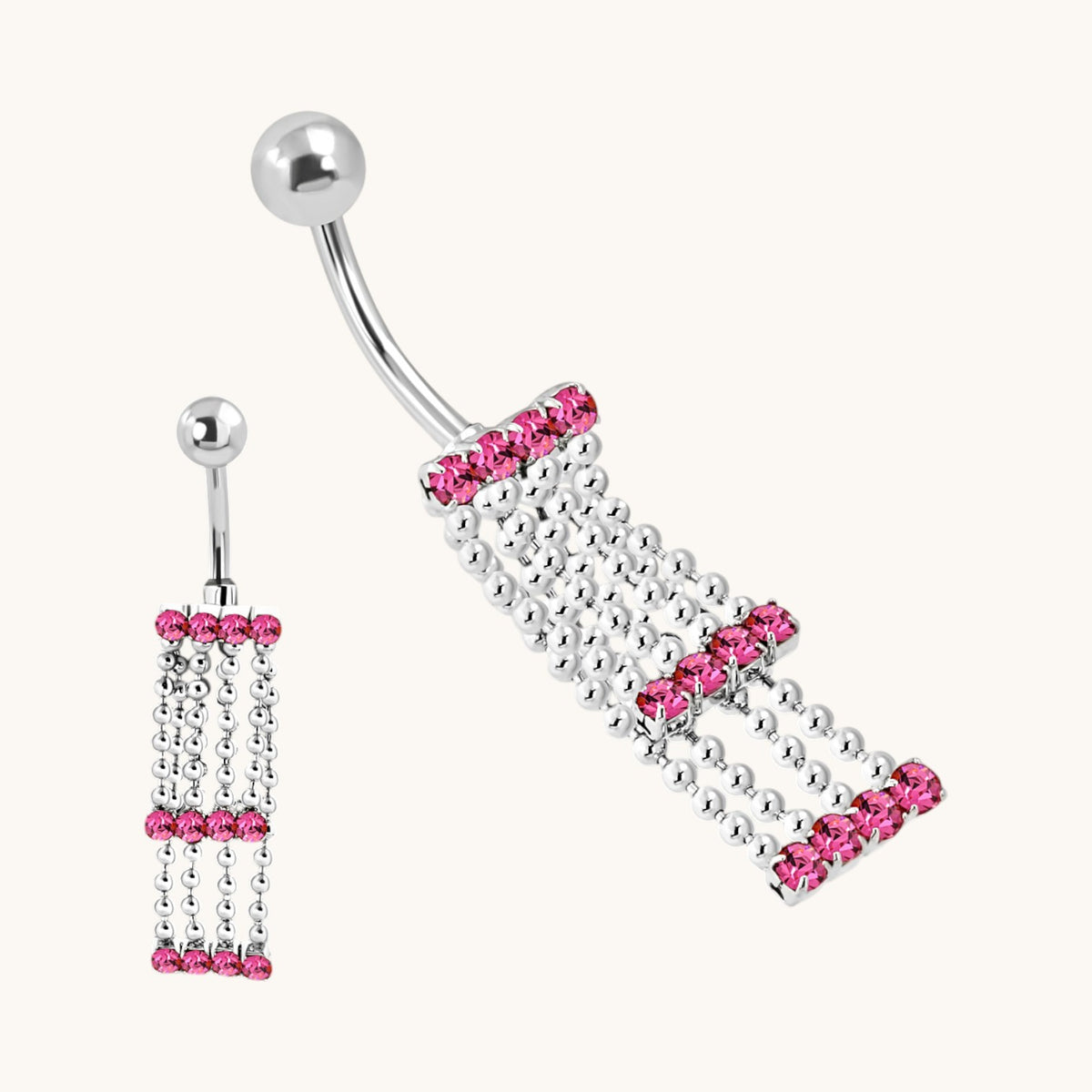 Pink Zirconia Navel Piercing with Chains