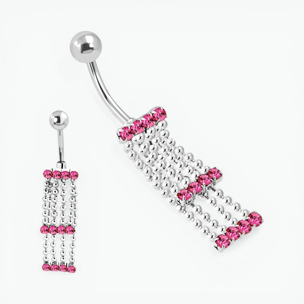 Pink Zirconia Navel Piercing with Chains