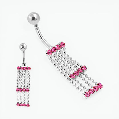 Pink Zirconia Navel Piercing with Chains