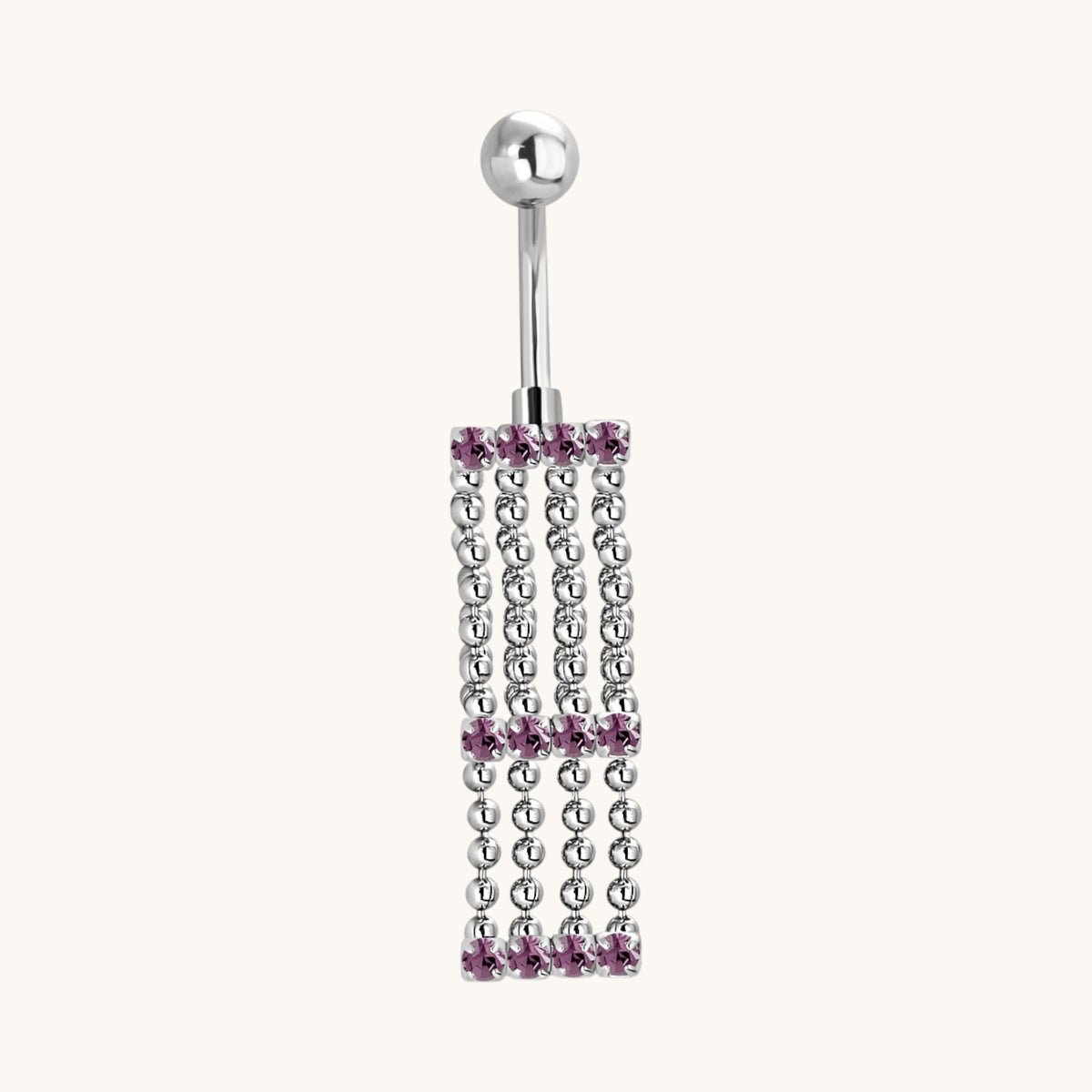 Piercing nombril en zircon violet avec chaînes