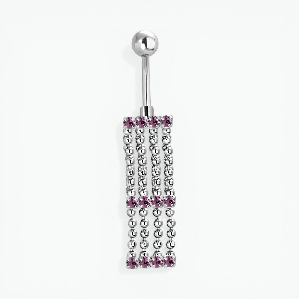 Piercing nombril en zircon violet avec chaînes