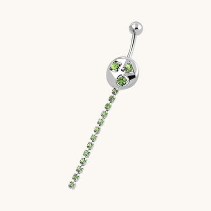Green Rhinestone Navel Piercing silver color
