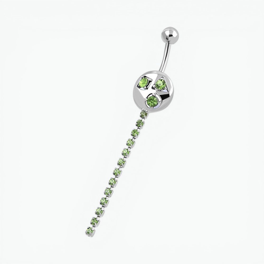 Green Rhinestone Navel Piercing silver color