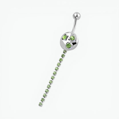 Green Rhinestone Navel Piercing silver color