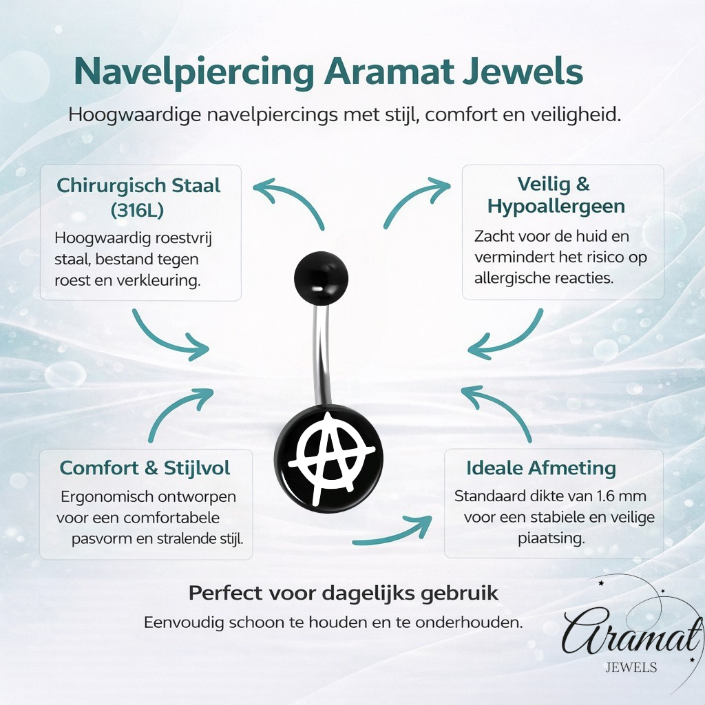 Stalen navelpiercing anarchie symbool
