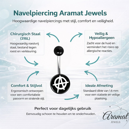 Stalen navelpiercing anarchie symbool