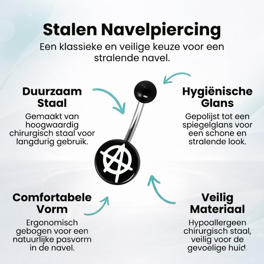 Steel navel piercing anarchy symbol
