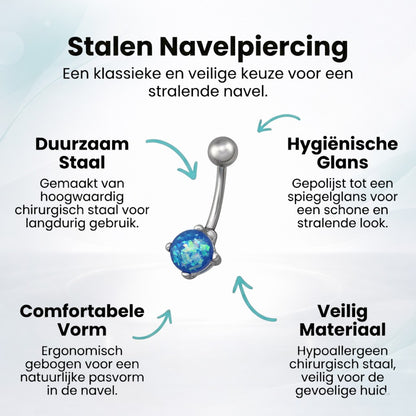 Zilverkleurige Blauwe Opaal Navelpiercing