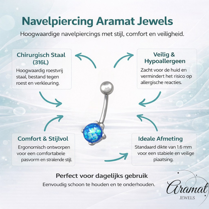 Zilverkleurige Blauwe Opaal Navelpiercing