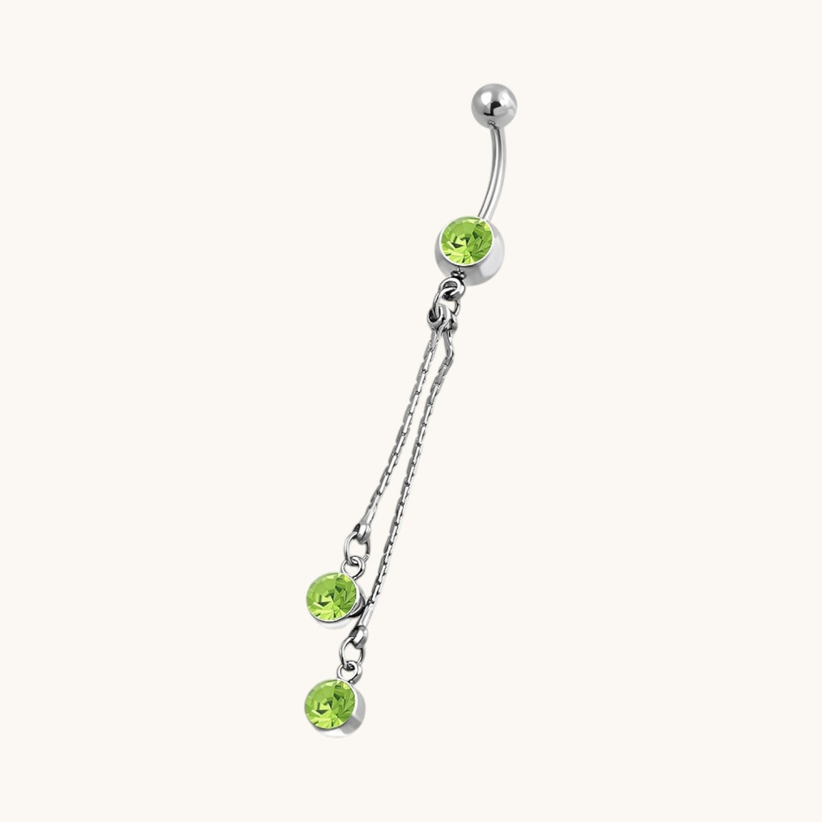 Steel navel piercing chain and green zirconia