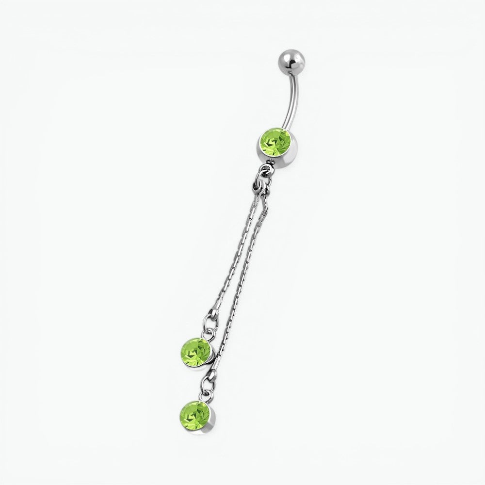 Steel navel piercing chain and green zirconia