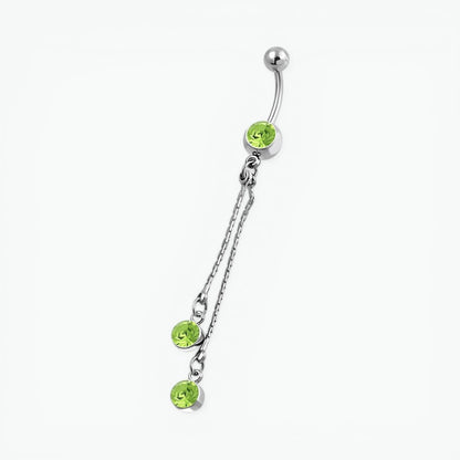 Steel navel piercing chain and green zirconia
