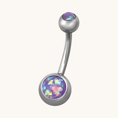 Piercing au nombril en acier et opale violette