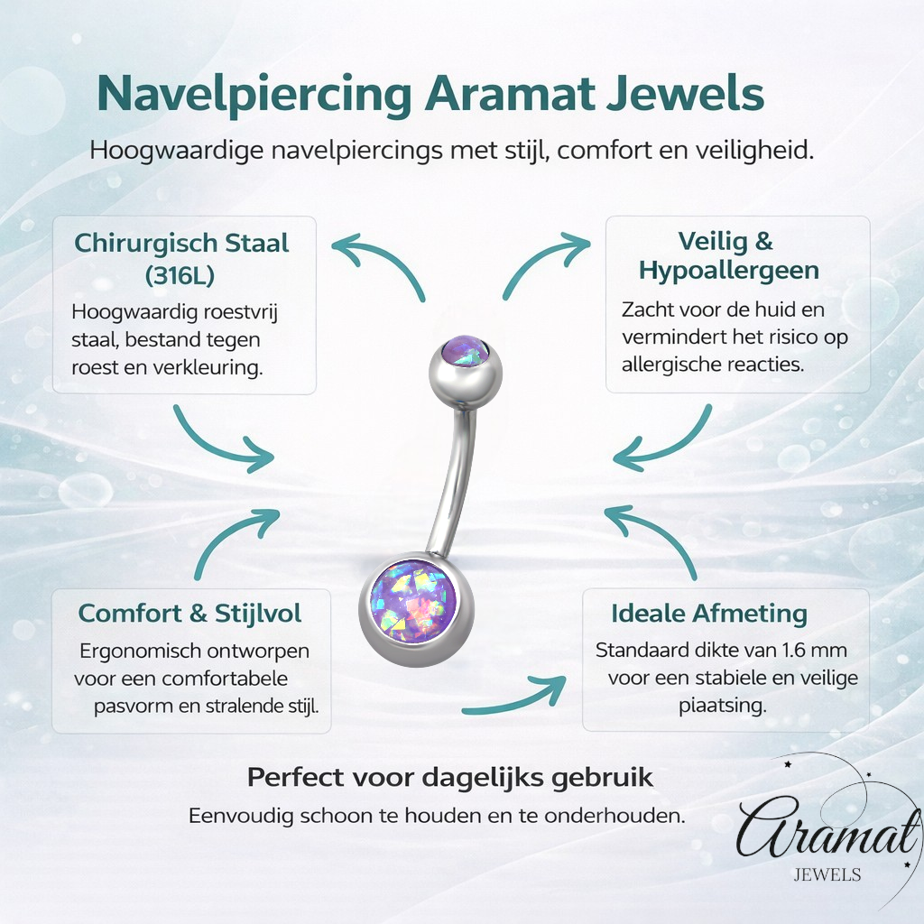 Piercing au nombril en acier et opale violette