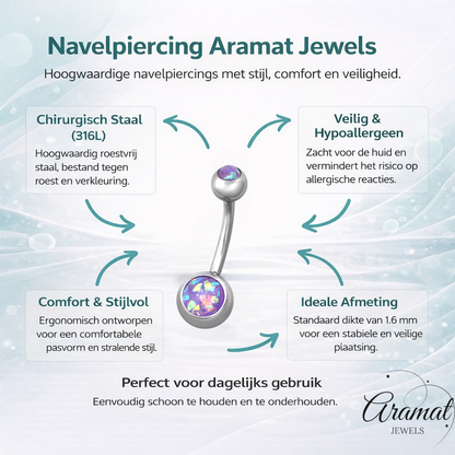 Piercing au nombril en acier et opale violette