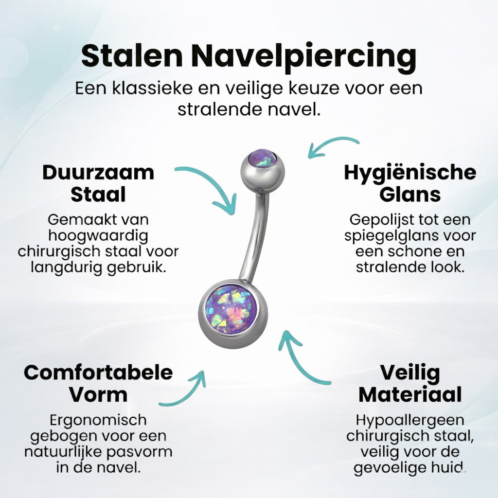 Piercing au nombril en acier et opale violette