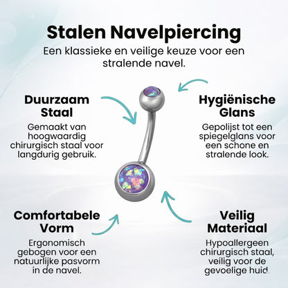 Piercing au nombril en acier et opale violette