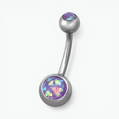 Piercing au nombril en acier et opale violette