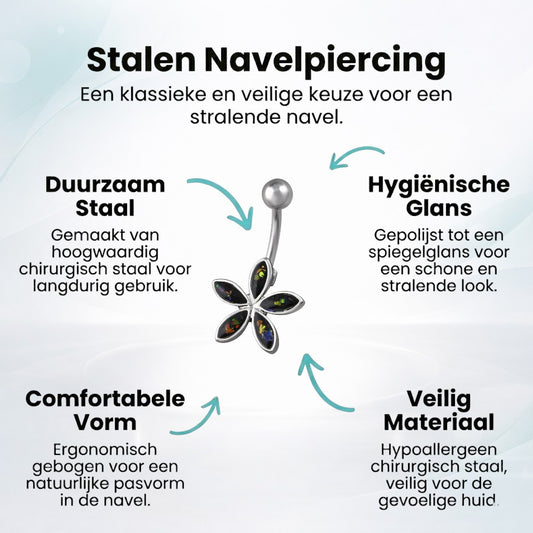 Black Opal Flower Navel Piercing Silver Colored