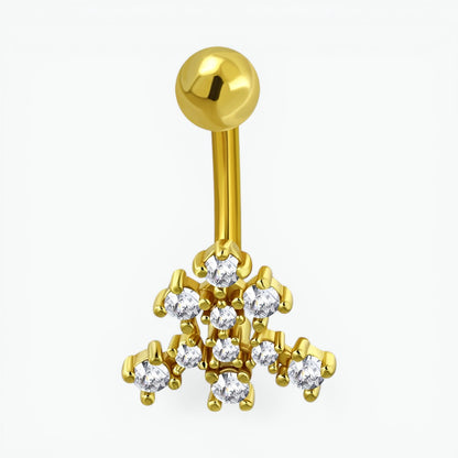 Navel piercing with transparent zirconia gold color
