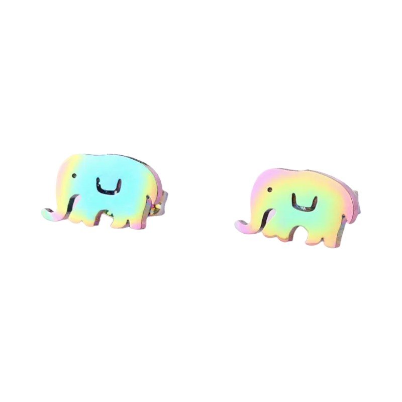 Olifant Oorbellen Regenboogkleurig RVS – 10x6mm – Meisje Dierenoorbellen - oor1043 - Oorbellen kopen# - 10mm - alles - cadeau