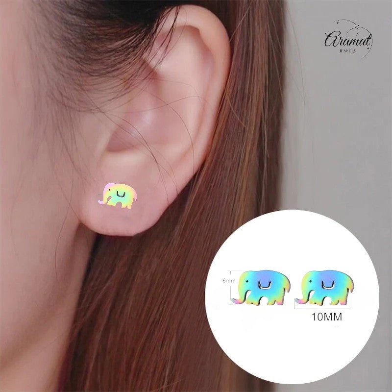 Olifant Oorbellen Regenboogkleurig RVS – 10x6mm – Meisje Dierenoorbellen - oor1043 - Oorbellen kopen# - 10mm - alles - cadeau