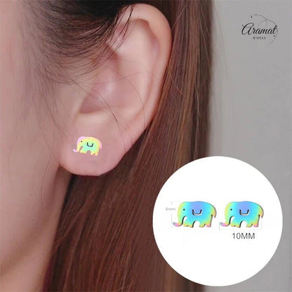 Olifant Oorbellen Regenboogkleurig RVS – 10x6mm – Meisje Dierenoorbellen - oor1043 - Oorbellen kopen# - 10mm - alles - cadeau