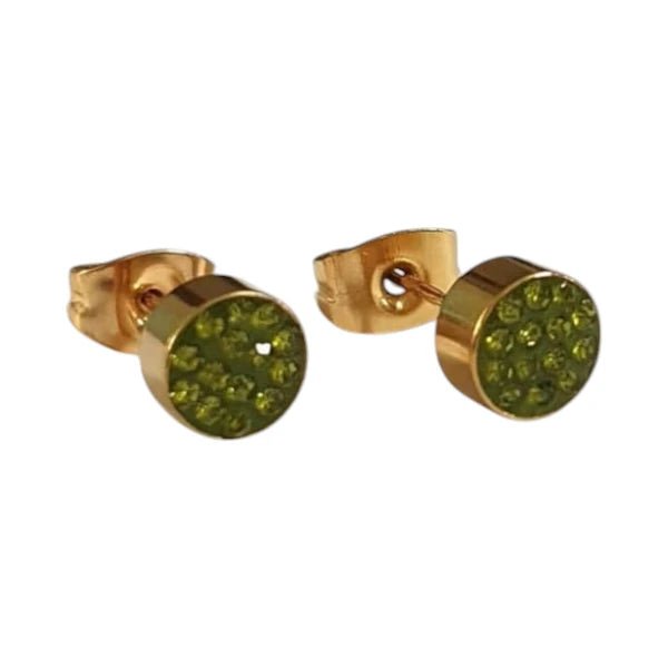 Olijfgroene kristallen oorstekers 6 mm – goudkleurig - oor3095 - Oorbellen kopen# - 6mm - alles - cadeau