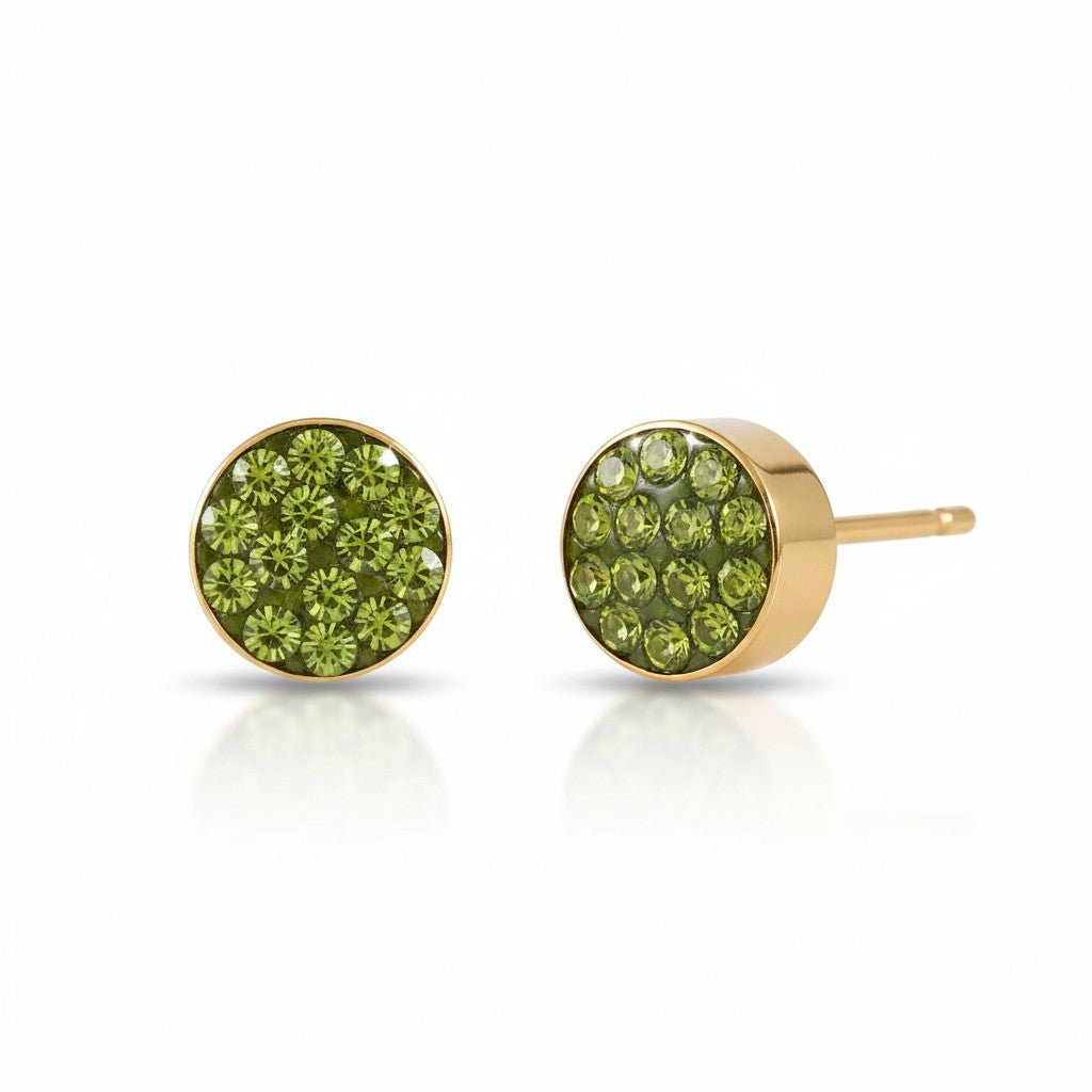 Olijfgroene kristallen oorstekers 6 mm – goudkleurig - Aramat Jewels - Oorbellen - cadeautip