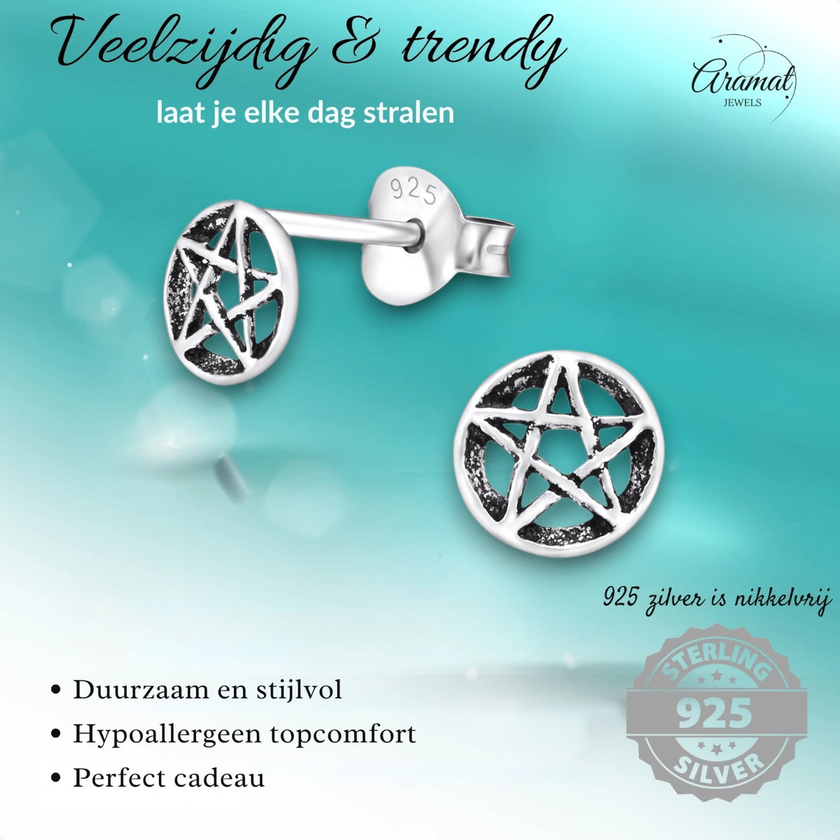 Sterling Zilveren Gotische Ster Oorknopjes Antieklook Rond 6mm