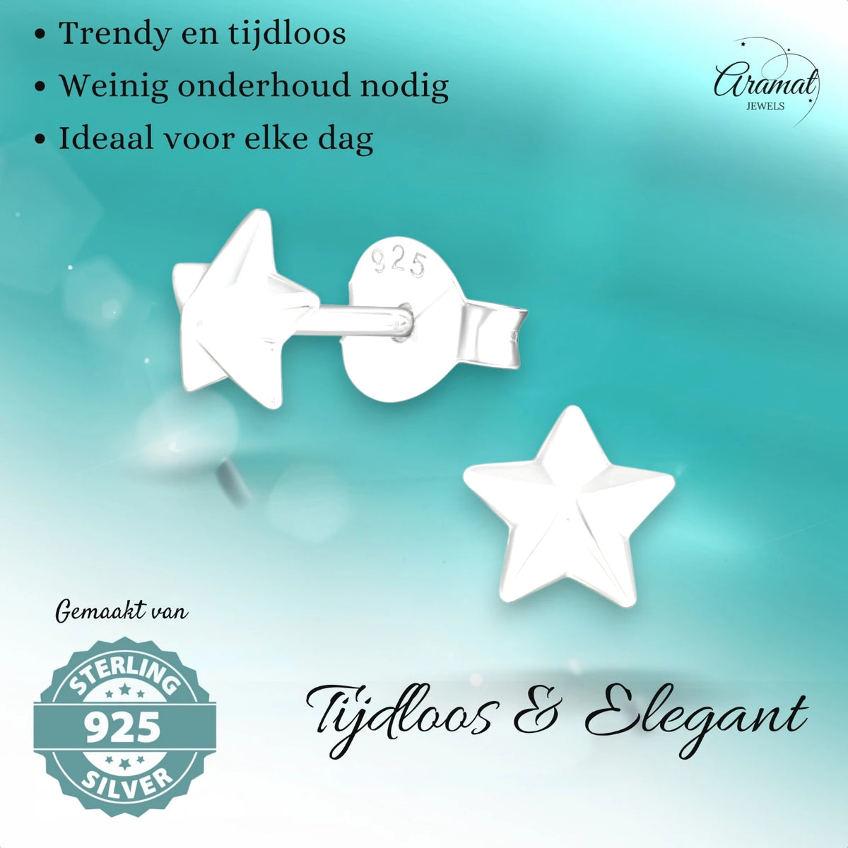 925 Sterling Zilveren 3D Sterretjes Oorknopjes 5mm