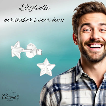 925 Sterling Zilveren 3D Sterretjes Oorknopjes 5mm