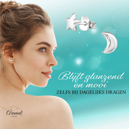 925 Sterling Zilveren Ster en Maan Oorknopjes 6x5mm