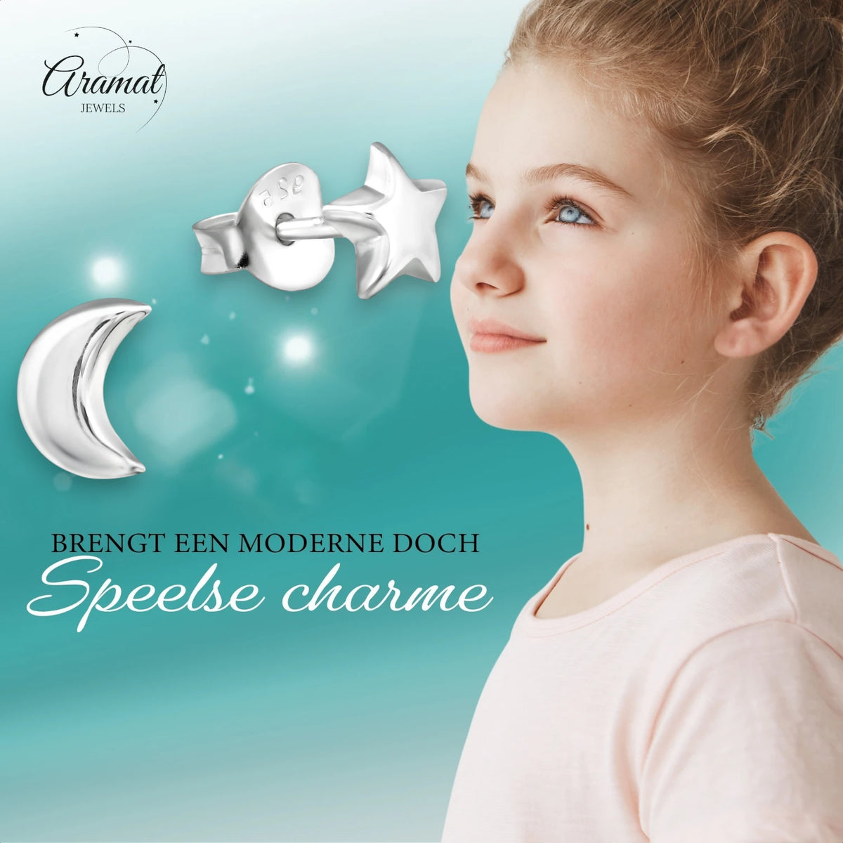 925 Sterling Zilveren Ster en Maan Oorknopjes 6x5mm