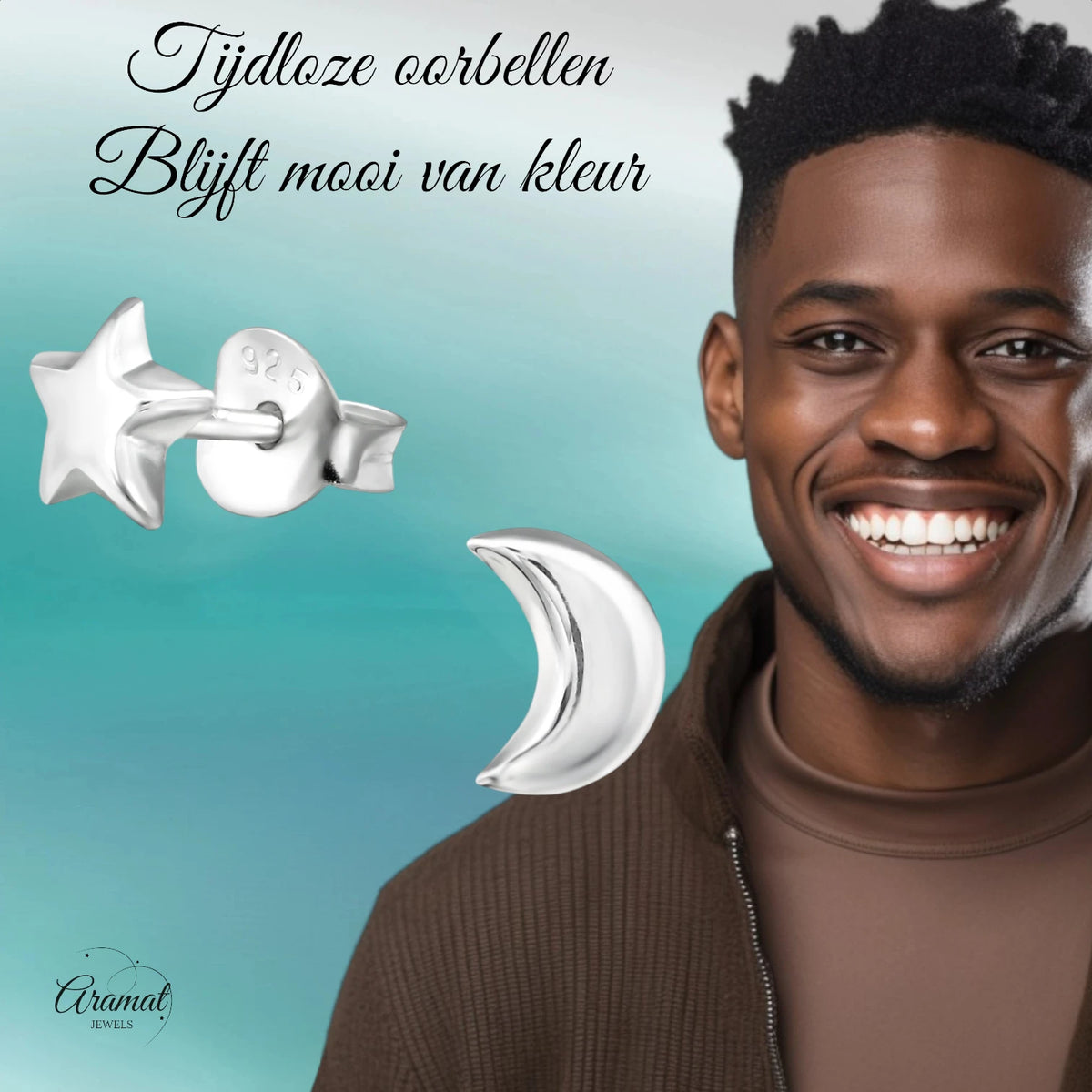 925 Sterling Zilveren Ster en Maan Oorknopjes 6x5mm