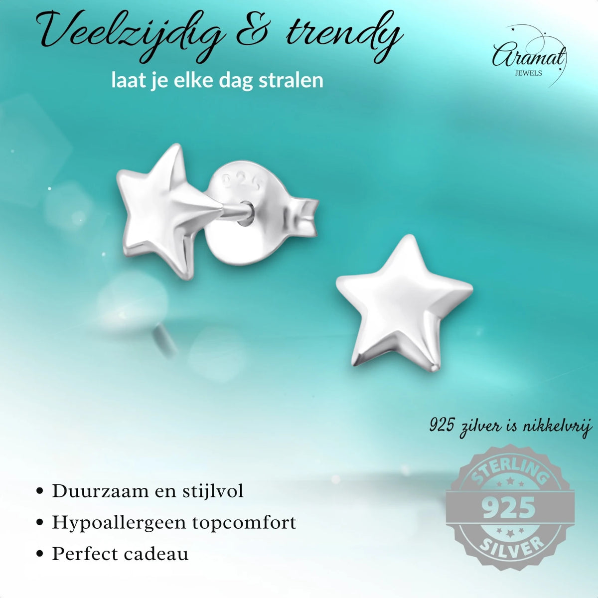 925 Sterling Zilveren Sterretjes Oorknopjes 6mm