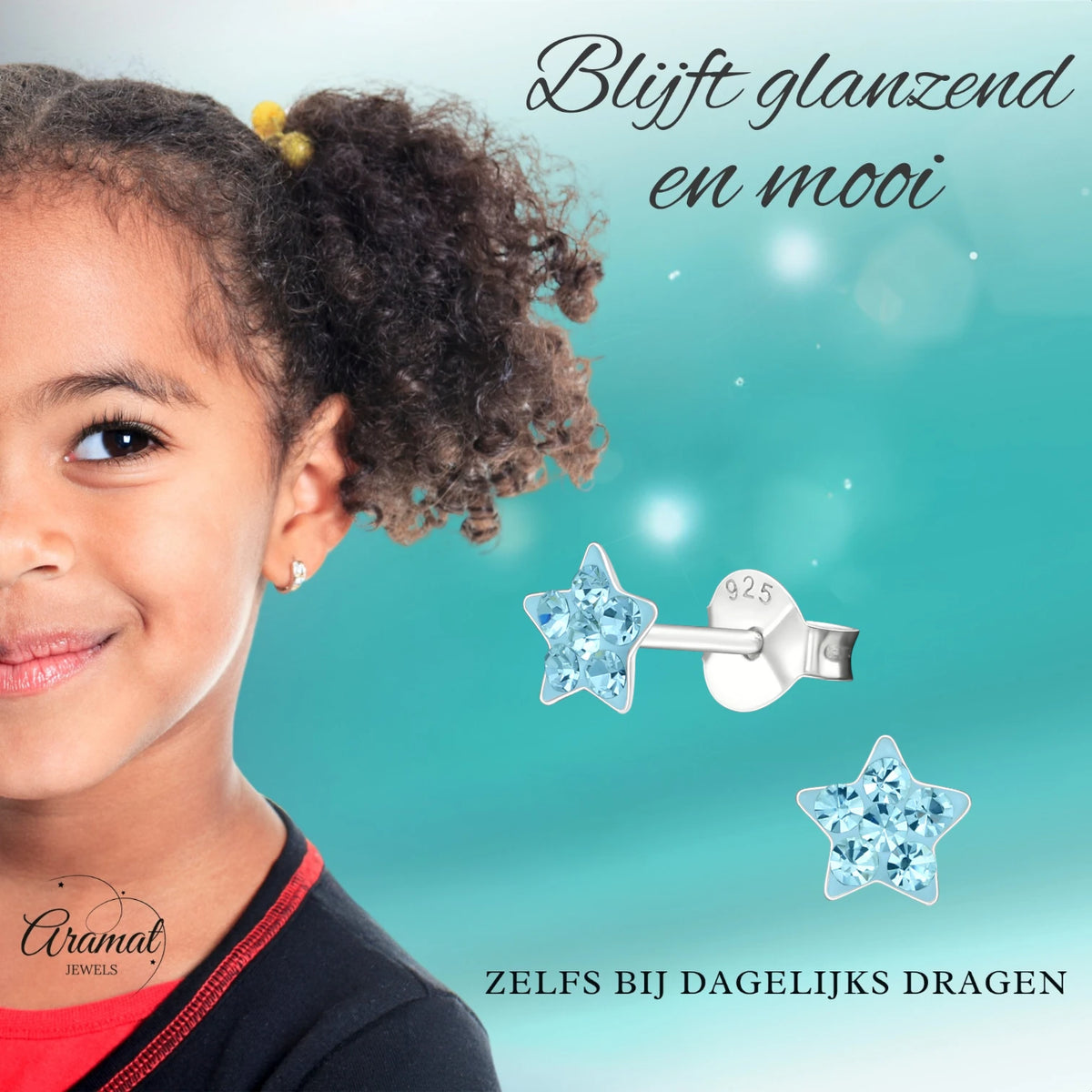 925 Sterling Zilveren Sterretjes Oorknopjes met Blauw Kristal 5mm