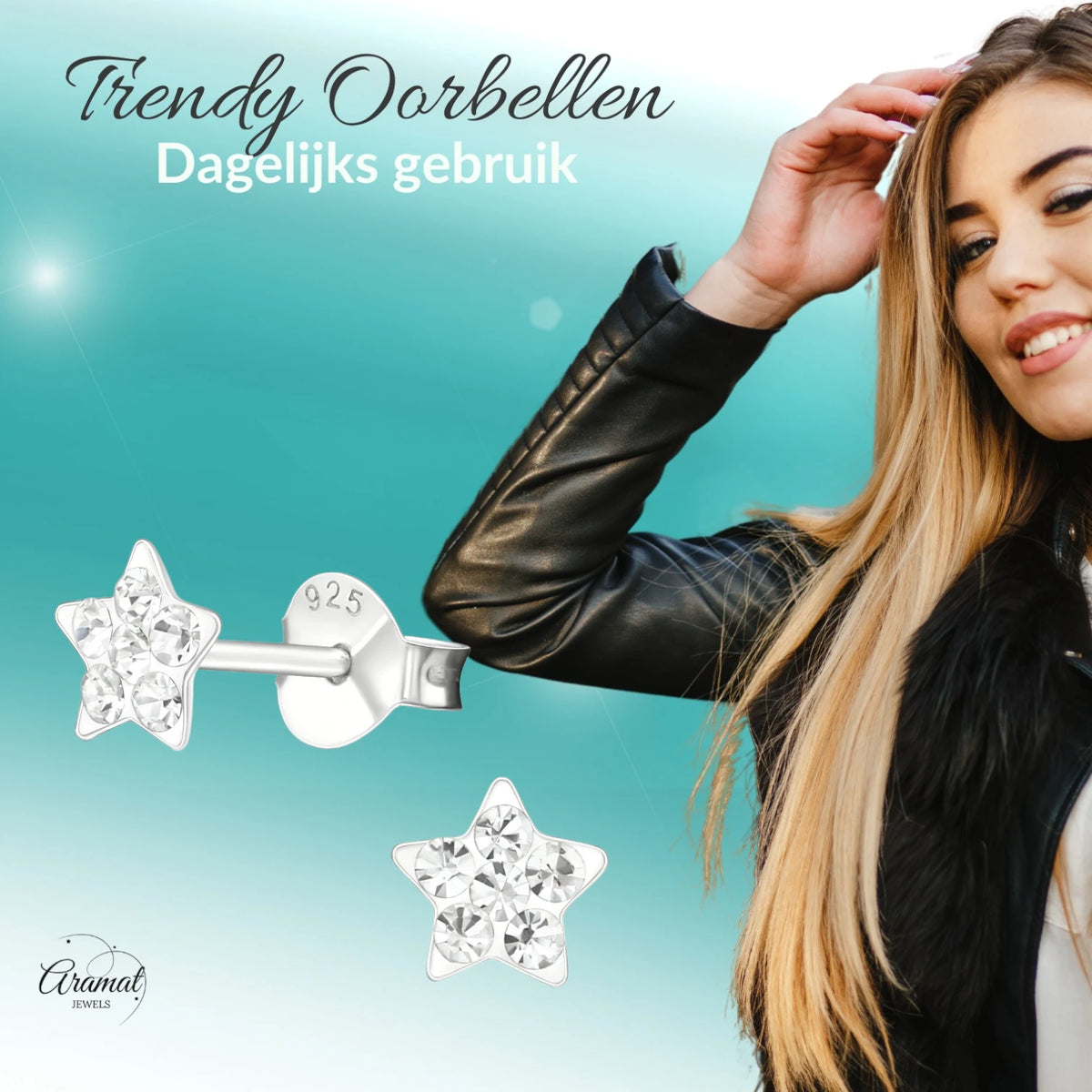 925 Sterling Zilveren Sterretjes Oorknopjes met Transparant Kristal 5mm