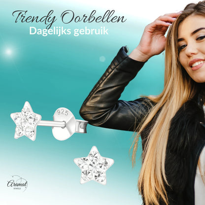 925 Sterling Zilveren Sterretjes Oorknopjes met Transparant Kristal 5mm
