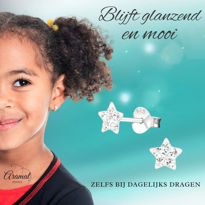925 Sterling Zilveren Sterretjes Oorknopjes met Transparant Kristal 5mm
