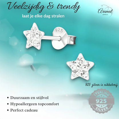 925 Sterling Zilveren Sterretjes Oorknopjes met Transparant Kristal 5mm